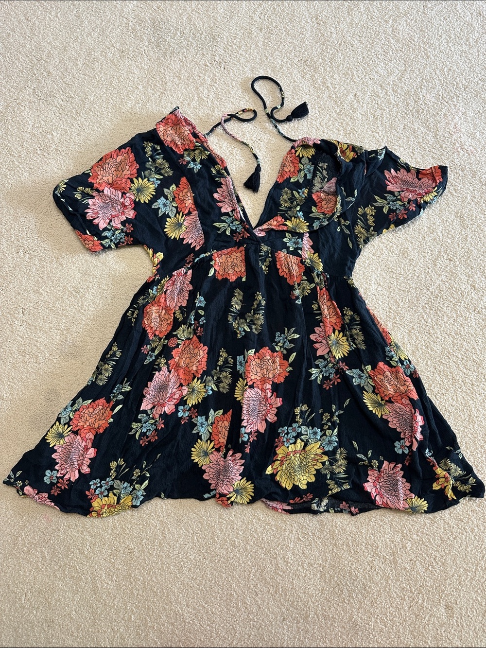 O'Neill Black Floral Swim Coverup with Pink, Yellow & Green Print